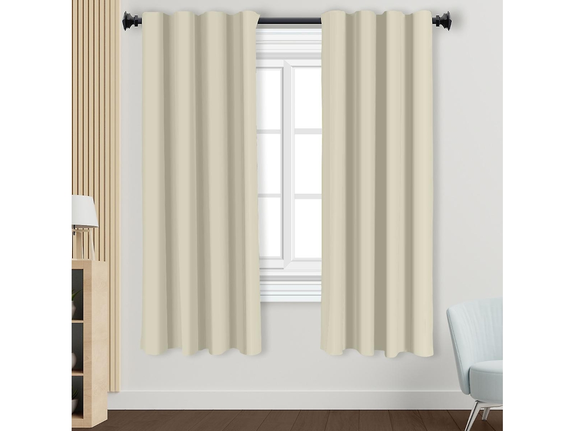 Cortinas Blackout Sólidas Para Quarto Com Isolamento Térmico E Ilhós Superiores, 108 X 137 Cm, Bege