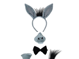 Fasst conjunto de Disfraz de Burro Con Sonido Unisex Talla Única Accesorios de Festa Animal Granja Gris Orejas Cola Corbata Nariz