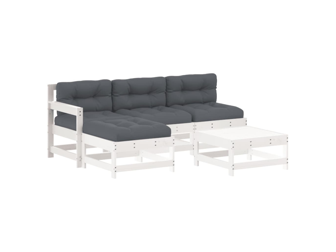 Conjunto de 5 Lounge Jardim com Almofadões Madeira Maciça Branco MAISON EXCLUSIVE (5pcs)