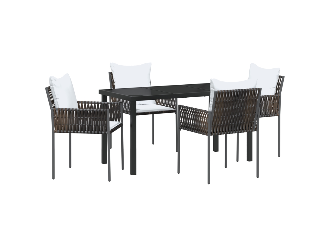 Conjunto 5 De Jantar Marrom Com Almofadas Vidaxl Em Rattan Pe
