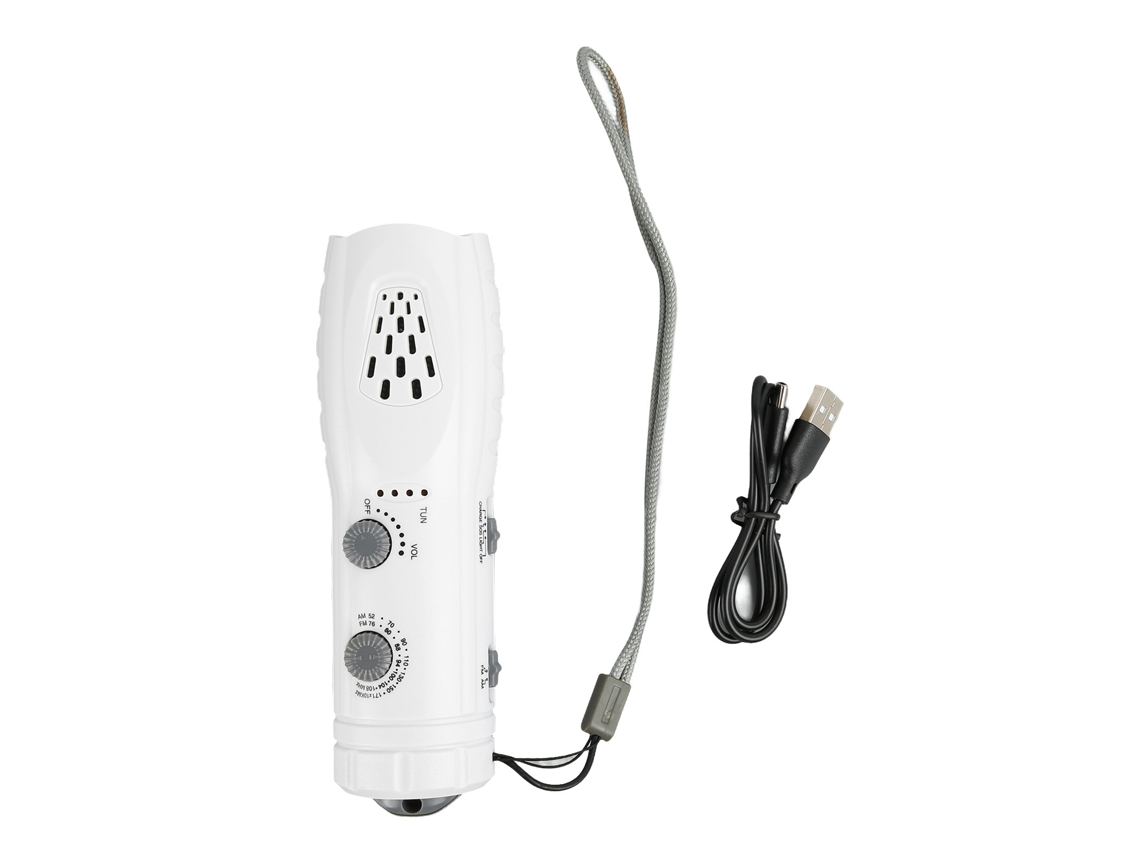 Lanterna Rádio Manivela Portátil Multifuncional Am FM Sos Led Branca