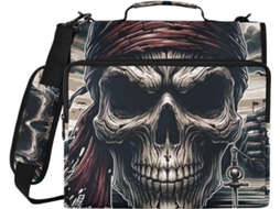 Pasta Jolly Roger Caveira De Pirata Com 3 Argolas, Fecho De Zíper, Organizador Resistente À Água Com Compartimento