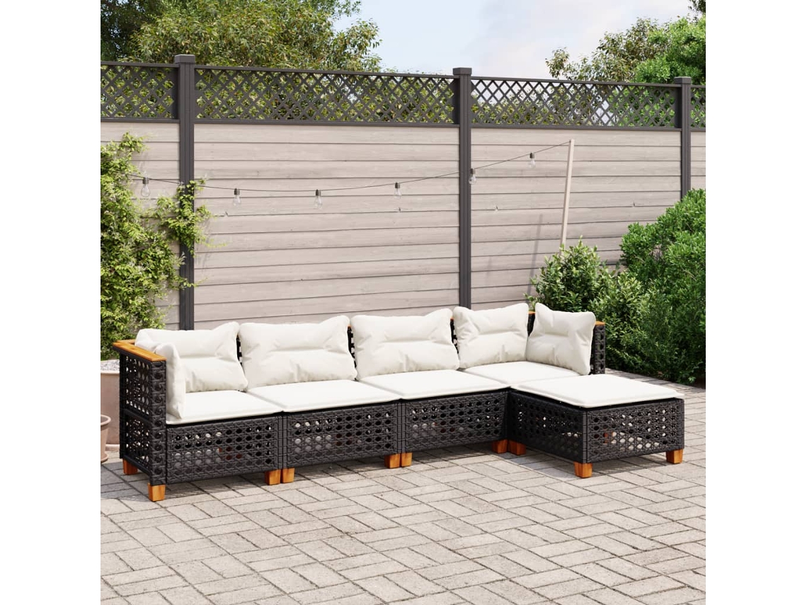 5 Pcs Conjunto Sofás De Jardim Com Almofadões Vime Pe Preto Dkd Home Decor