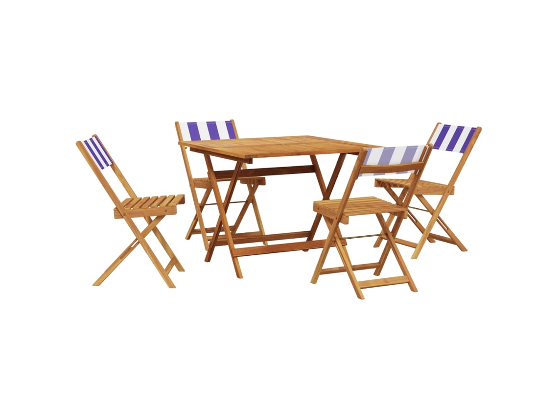 Conjunto 5 jantar p/ jardim VIDAXL tecido/madeira maciça azul e branco