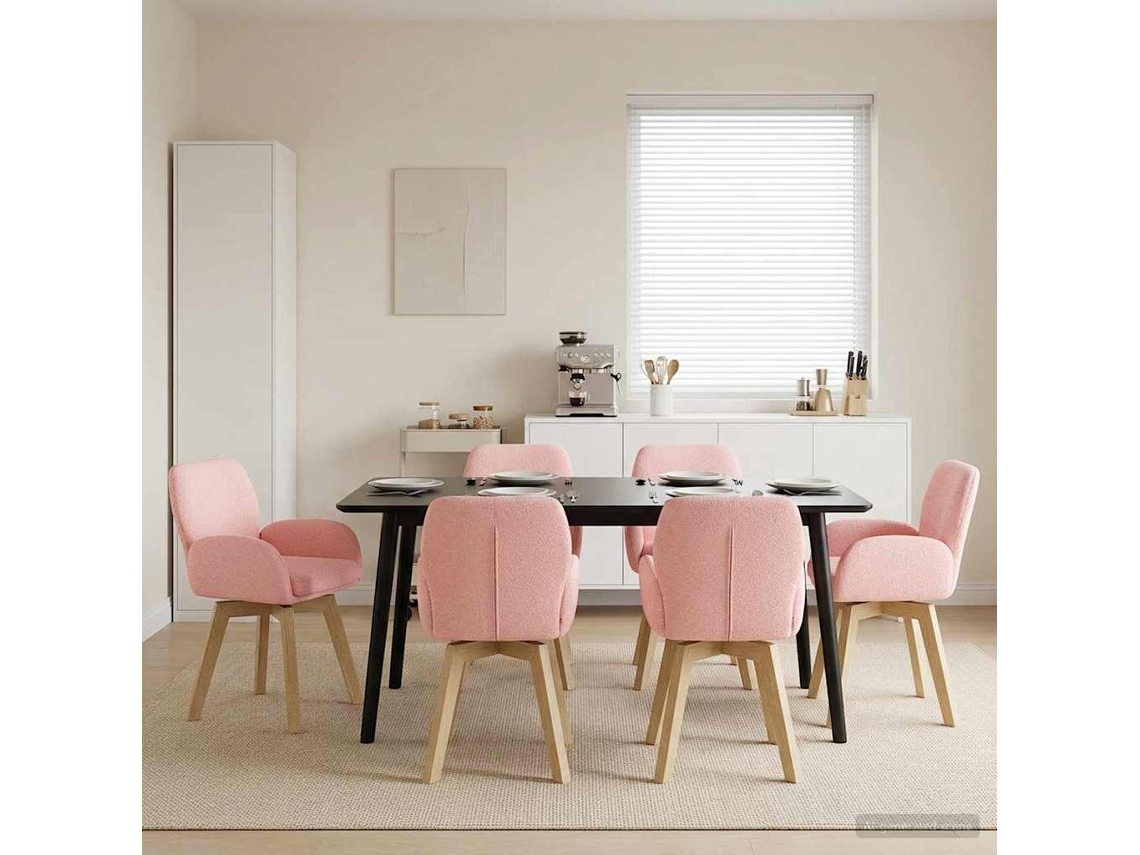 Vidaxl Cadeiras De Jantar Giratórias 6 Unid. Bouclé Rosa
