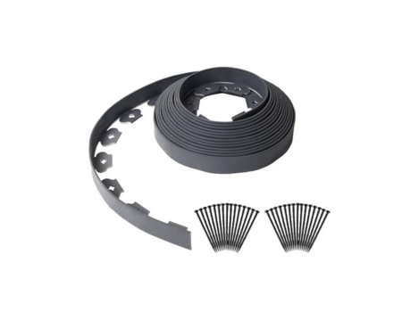 Borda de Jardim Flexível Cinza Antracite em Pe Ht. 5Cm L.10M Es. No-Dig de 4 Mm com 30 Estacas D-WORK