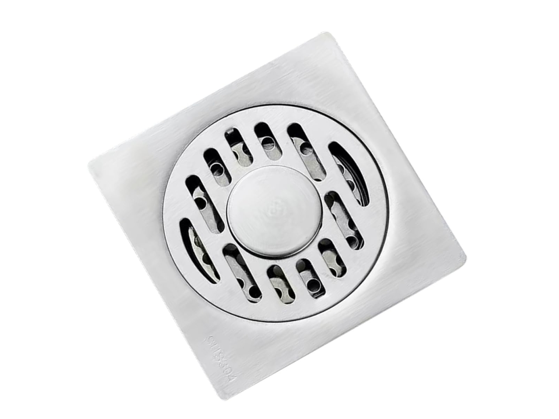 Ralo Quadrado De Aço Com Filtro E Sistema Anti-entupimento Para Banheiro E
