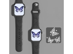 Bracelete para Apple Watch 42/41/40/38mm Silicone com Gravação a Laser 3d Preto Borboleta XIAOMOYU