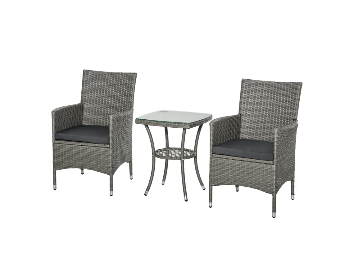 Conjunto Lounge para Varanda 2 Pessoas, 3 Peças: 2 Cadeiras, Mesa, Almofadas, Cinza ZENCORE SERVICES