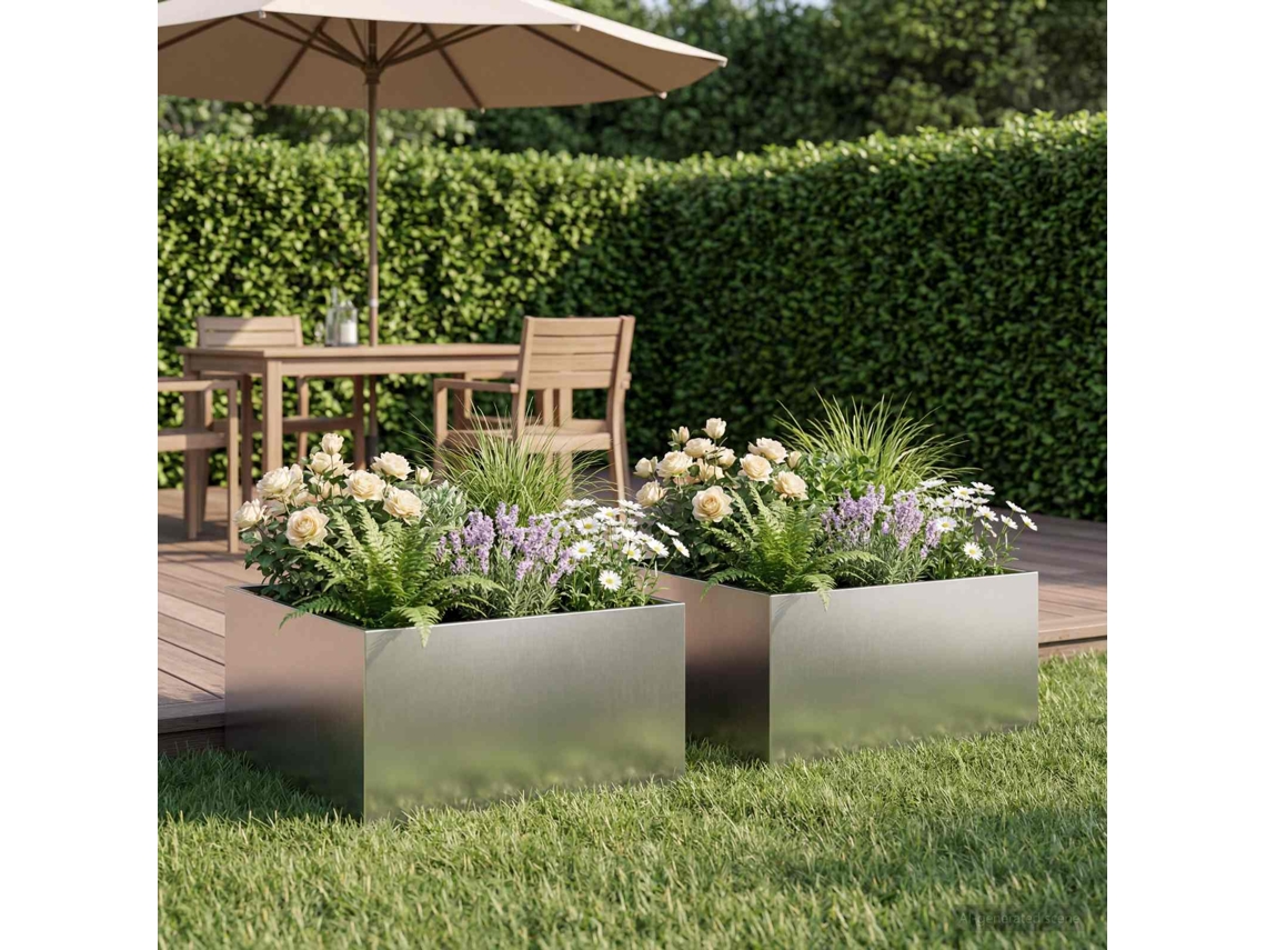 Vidaxl Vaso De Jardim 2 Unid. Prateado 60 X 60 X 30 Cm Aço Inoxidável