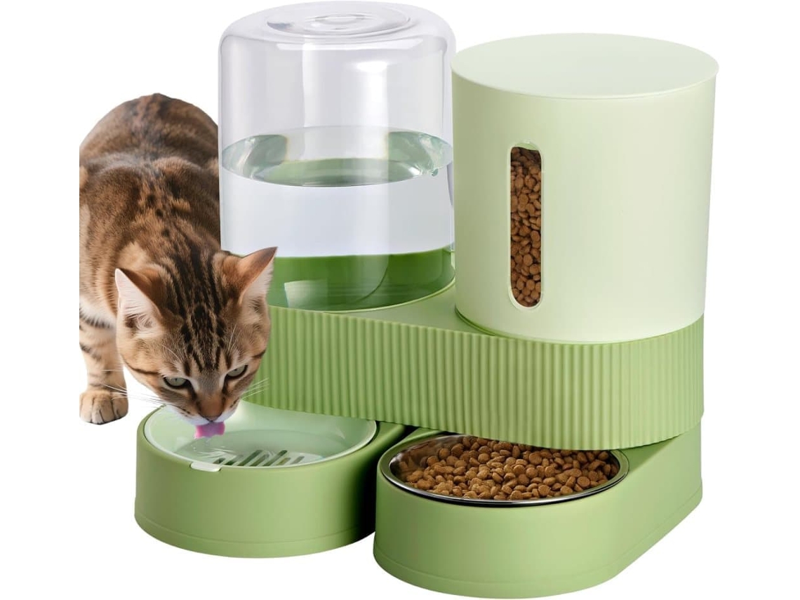 Tigela Automática 2 em 1 para Gatos, Dispensador de Água e Comida em Aço Inoxidável para Cães e Gatos AQUAFORGE