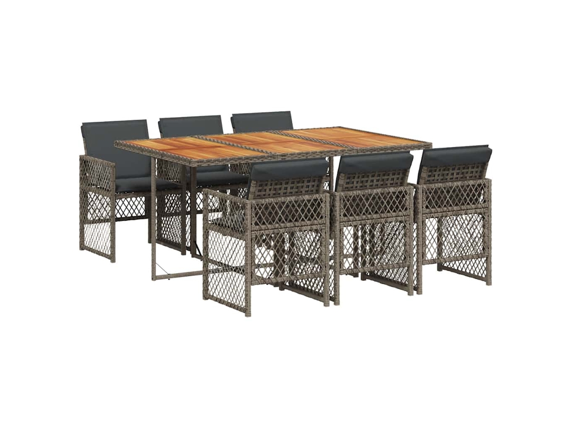 Conjunto de 7 Jantar para Jardim com Almofadões Vime Pe Cinza MAISON EXCLUSIVE
