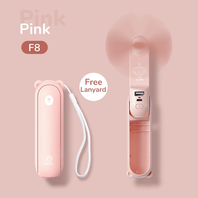 Mini Ventilador Portátil com Carregamento Usb de 4500mah e Função de Lanterna. MDUG (2000mah Rosa F8)