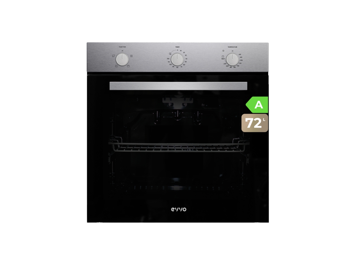 Evvo Forno Integrável H10, 72l, Classe A, 4 Programas, Grill, Temporizador, Comando Seletor, Porta Triplo Vidro, Inox