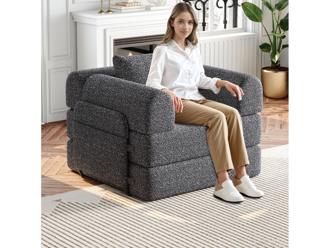 Sofá-cama Chenille 2-em-1 C/ Patente, Braço C/ Armazenamento.-kd