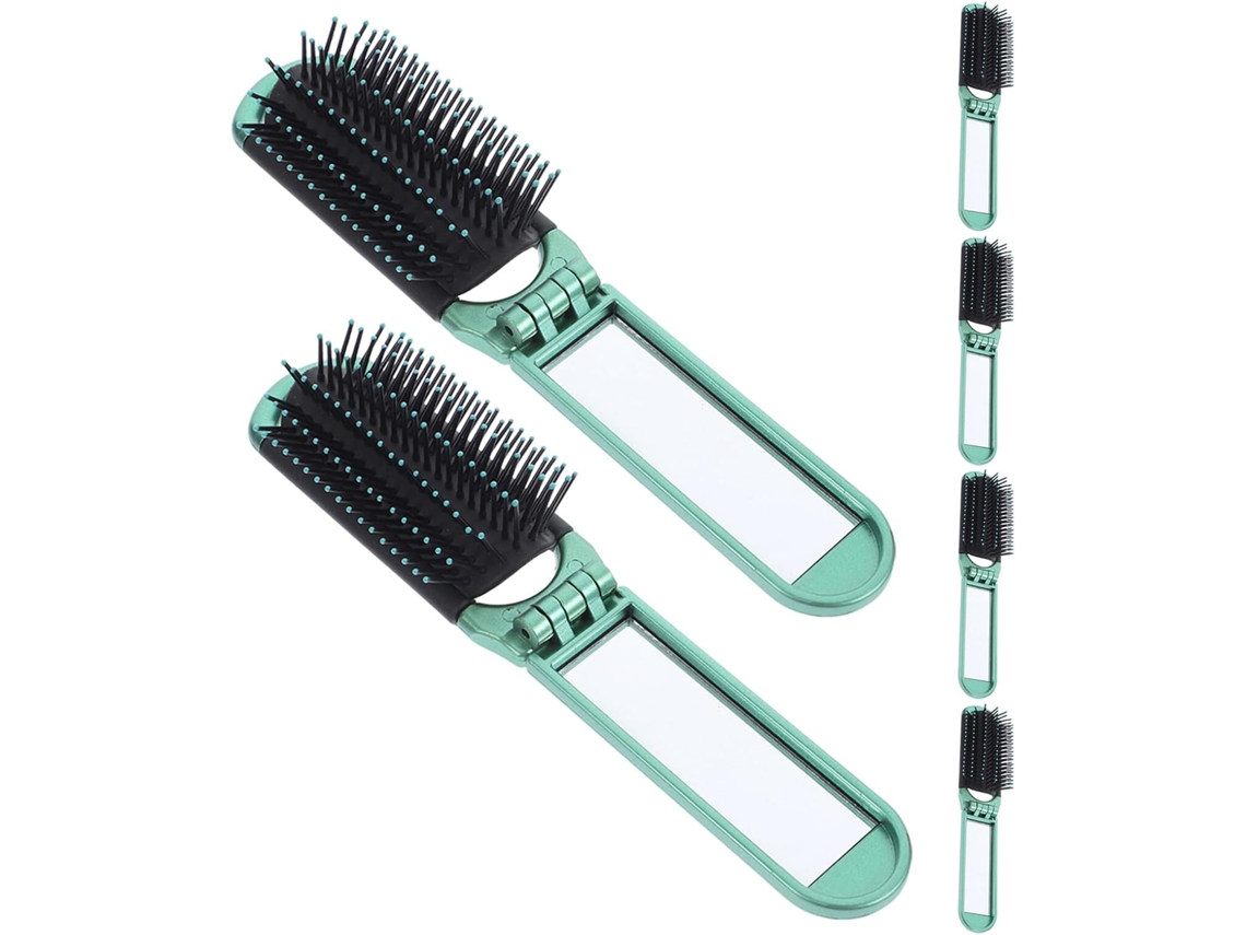 Escova De Cabelo Dobrável Verde Com Espelho, Função De Massagem, Feita De Abs E Vidro, Portátil Para Transportar E