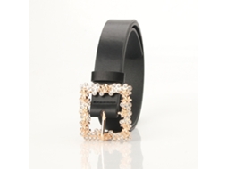 Cinto Feminino de Couro Pu Magro com Fivela de Liga e Rhinestone para Vestidos Black Free Size
