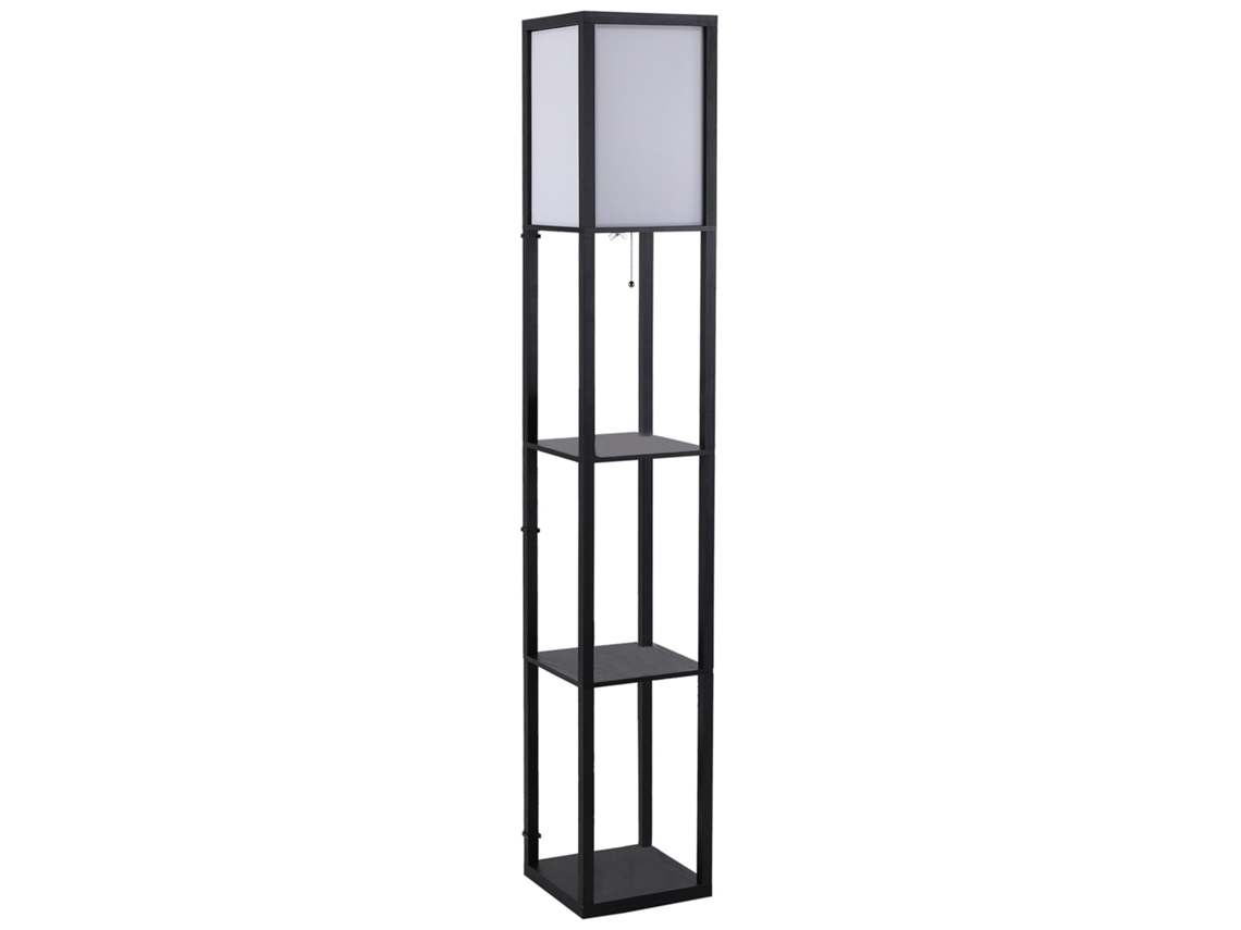 Candeeiro de Pé Com Prateleiras Mdf, Acrílico Cor Preto 26x26x160cm Homcom