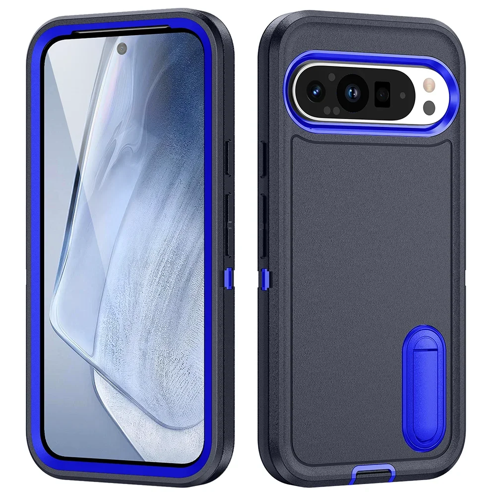 (azul Escuro, Google Pixel 9 Pro) Capa Protetora Reforçada De Dupla Camada, Suporte Invisível À Prova De Choque, Capa Traseira Fosca