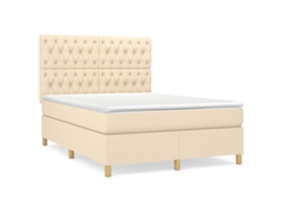 Cama com Molas/colchão 140x200 Cm Tecido Cor Creme MAISON EXCLUSIVE