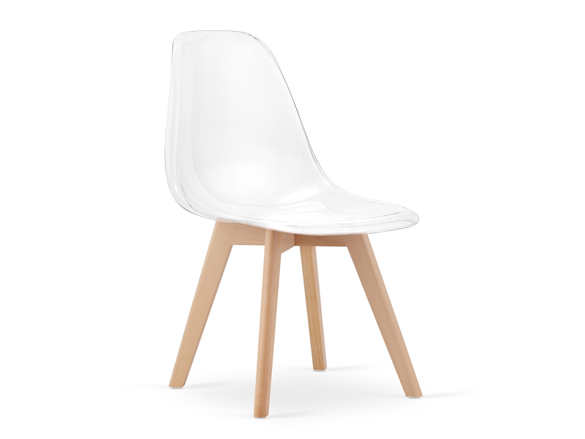Cadeira De Jantar Kito Assento Transparente, Pernas Naturais, Assento Ergonômico, Encosto