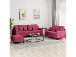 Vidaxl 3 Pcs Conjunto De Sofás Com Almofadões Veludo Vermelho Tinto