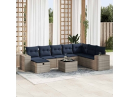 Vidaxl 9 Pcs Conjunto Sofás P/ Jardim Com Almofadões Vime Pe Cinzento
