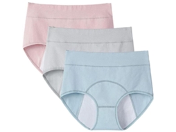 3 Calcinhas Menstruais, Impermeáveis, Algodón, Azul, Rosa | S/MARCA