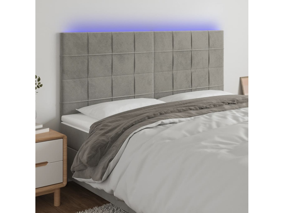Vidaxl Cabeceira De Cama C/ Led Veludo 160x5x118/128 Cm Cinza-claro