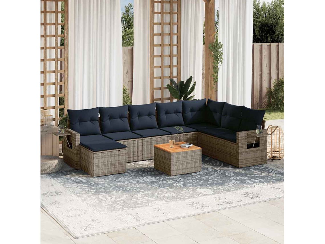 Vidaxl Conjunto de Sofá de Jardim de 9 Peças com Almofadas em Rattan Sintético Cinza