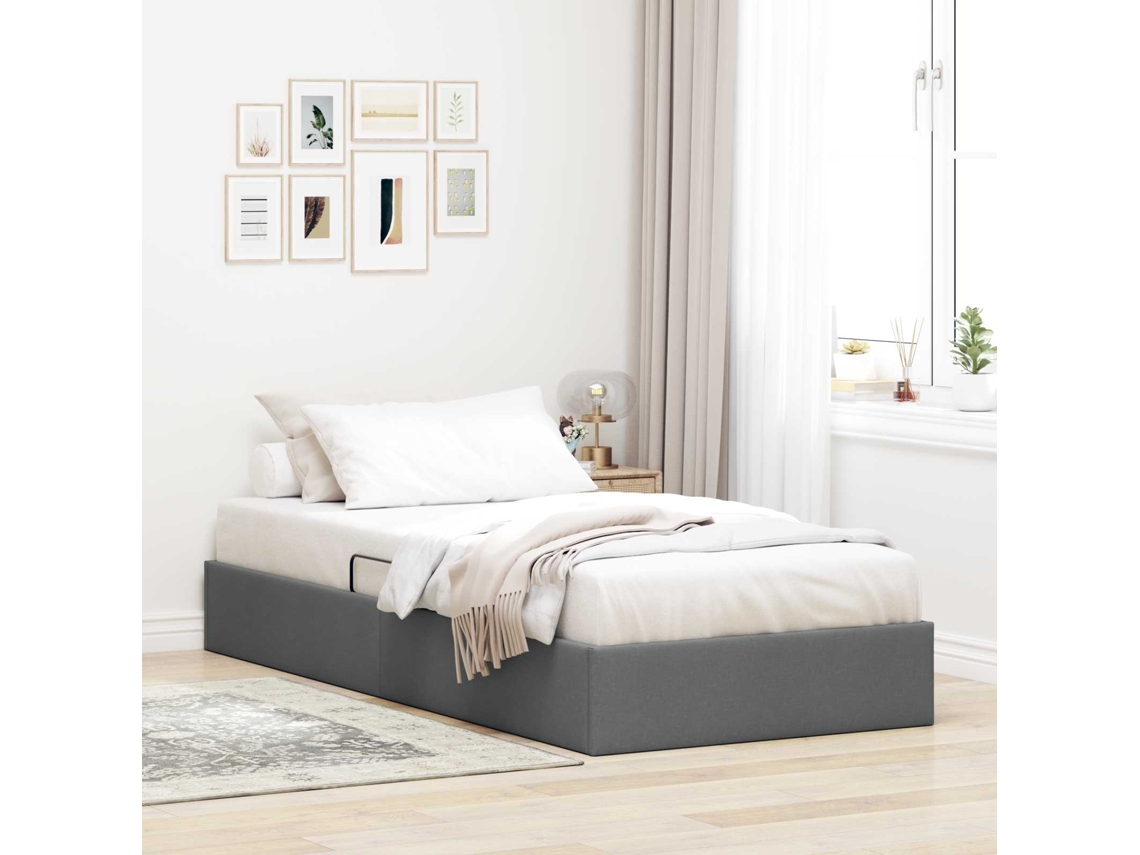 Vidaxl Estrutura De Cama Ottoman Cinza Escuro 100 X 200 Cm Tecido