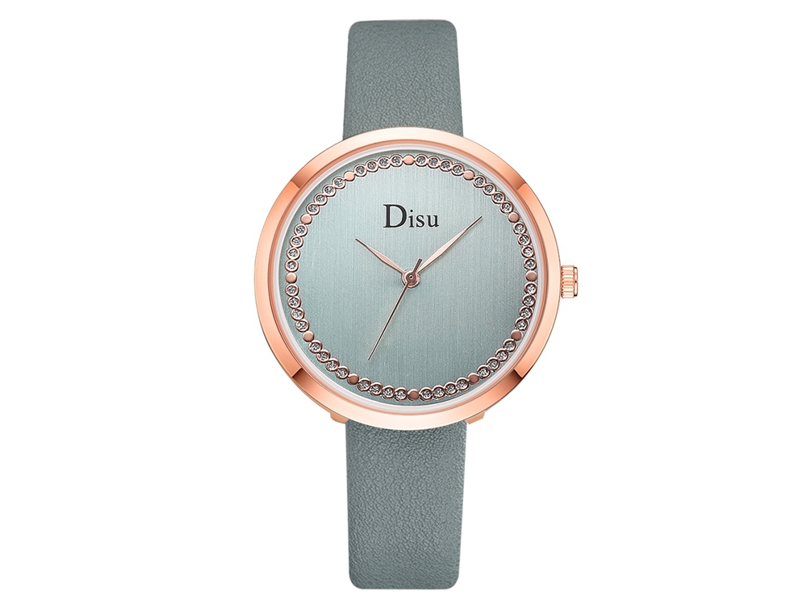 Relógio de Pulso Feminino Simples de Quartzo com Pulseira de Couro Pu Azul Céu