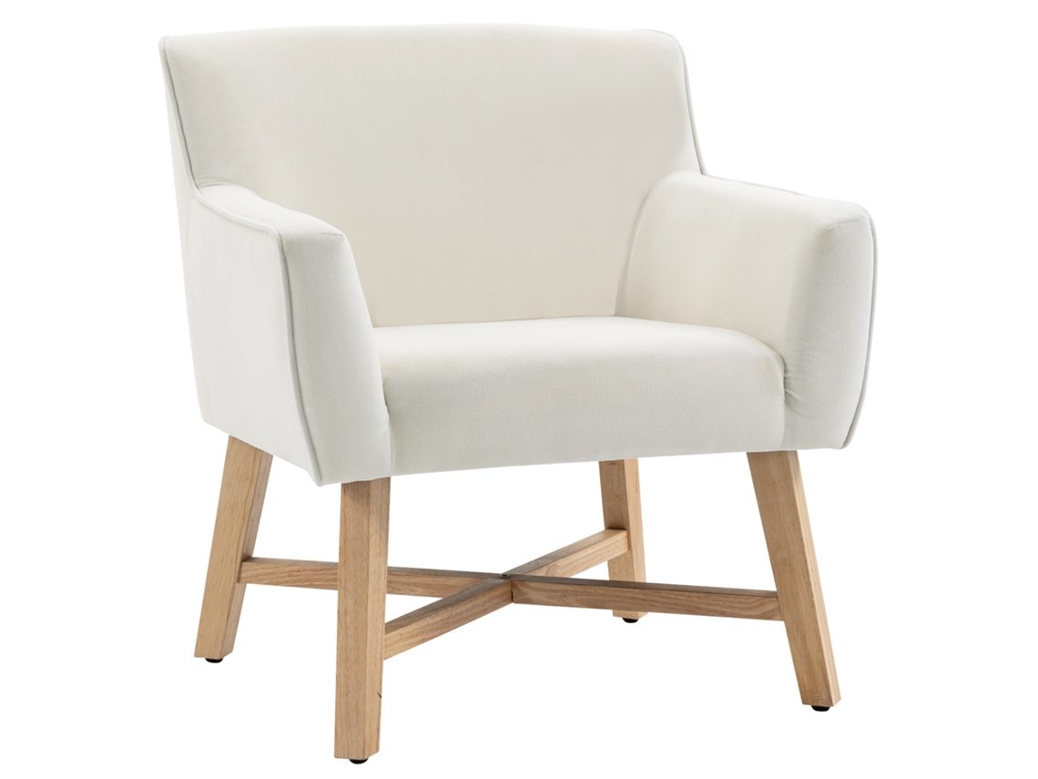 Poltrona Relax Veludo Base Cruzada Madeira Branco Creme VOLTEDGE