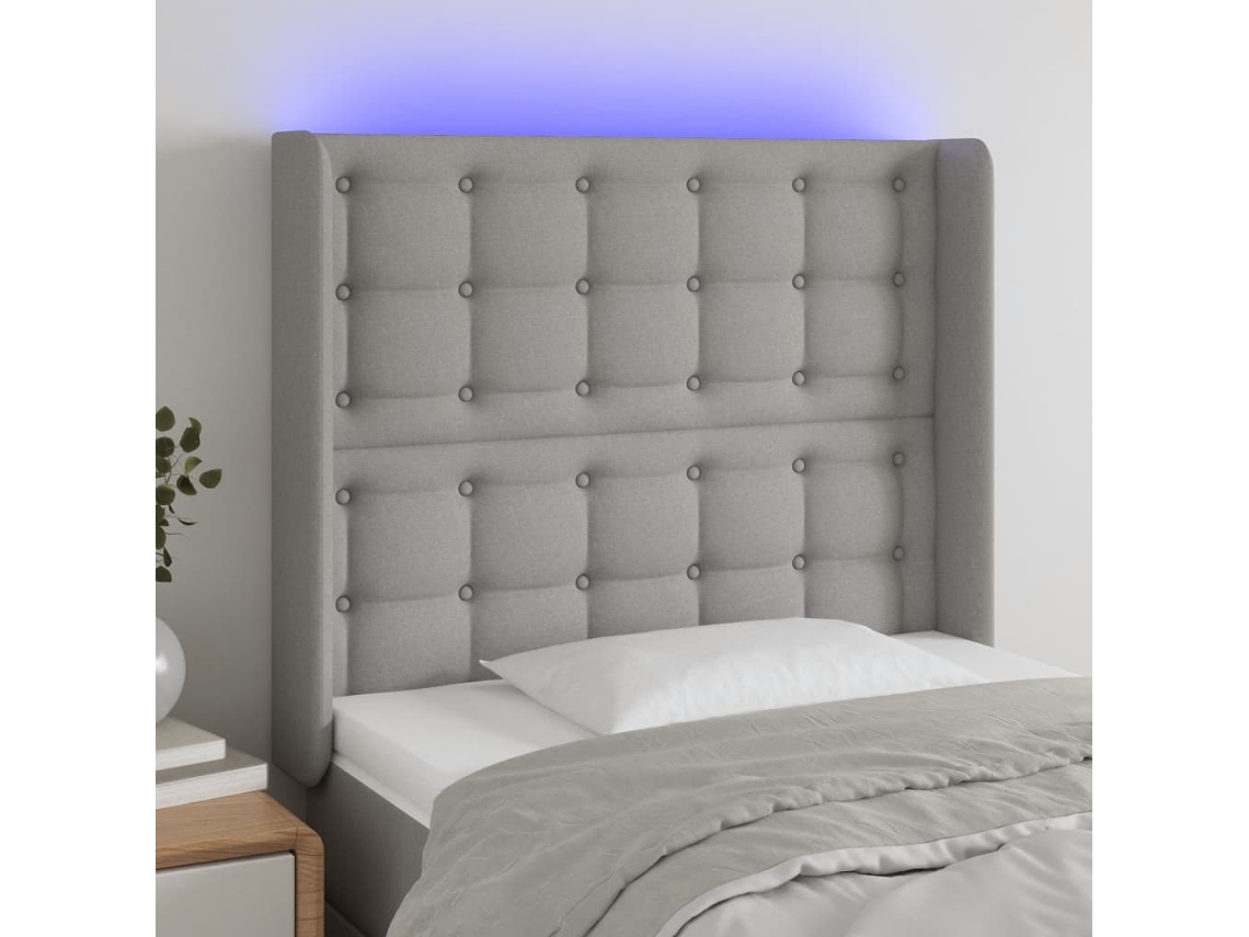 Vidaxl Cabeceira Cama C/ Luzes Led Tecido 83x16x118/128 Cm Cinza-claro