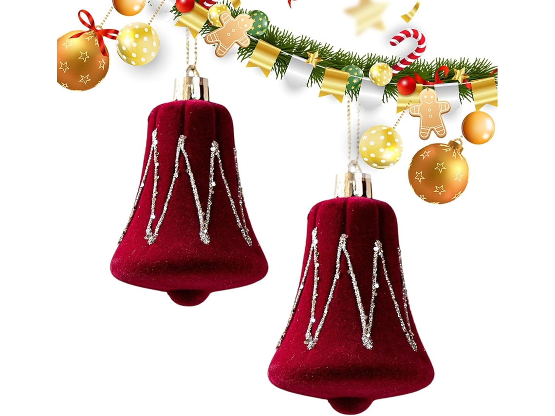 Conjunto De 2 Enfeites De Natal Flocados Vermelhos Para Decoração |