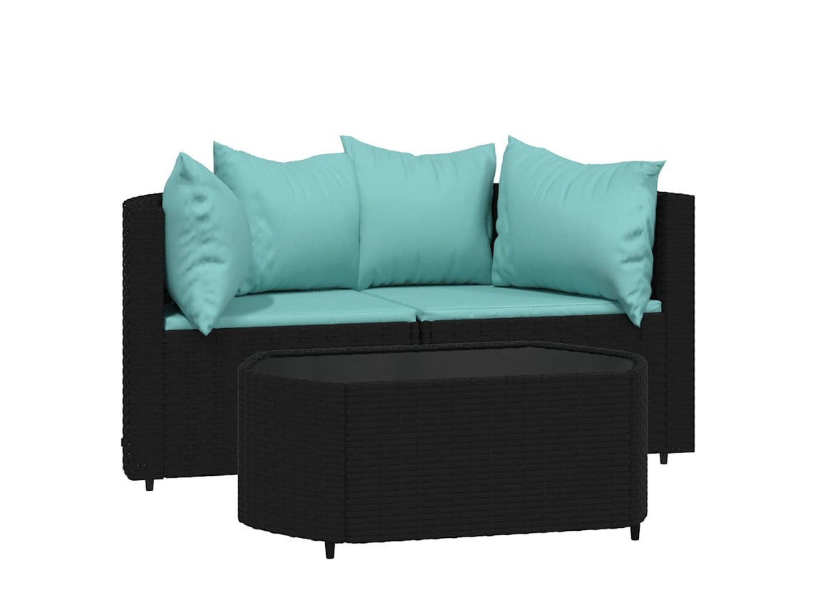 Maison Exclusive - 3 Pcs Conjunto Lounge De Jardim C/ Almofadões Vime Pe Preto