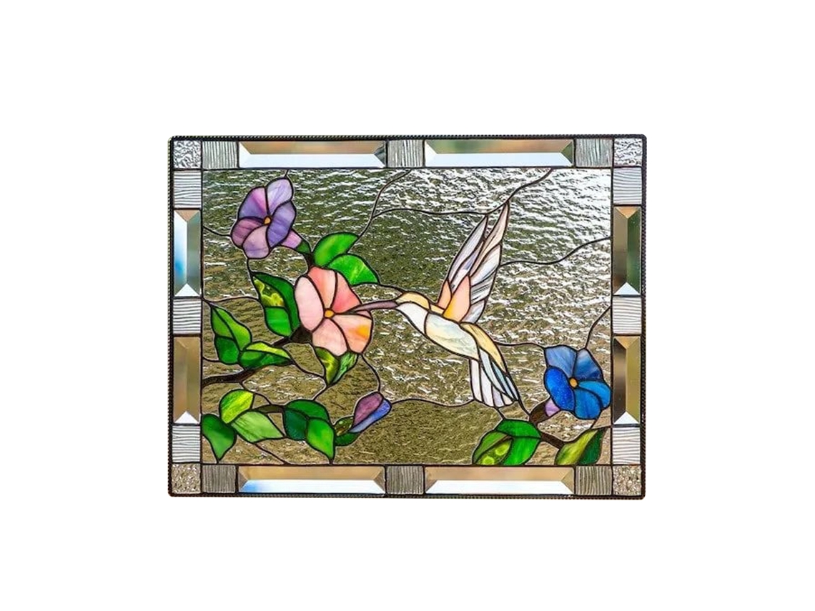 Painel de Janela com Vitral Cardinal em Vidro para Decoração de Parede | S/MARCA
