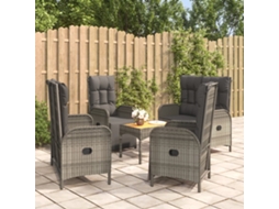 Vidaxl 5 Pcs Conjunto De Jantar P/ Jardim C/ Almofadões Vime Pe Cinza