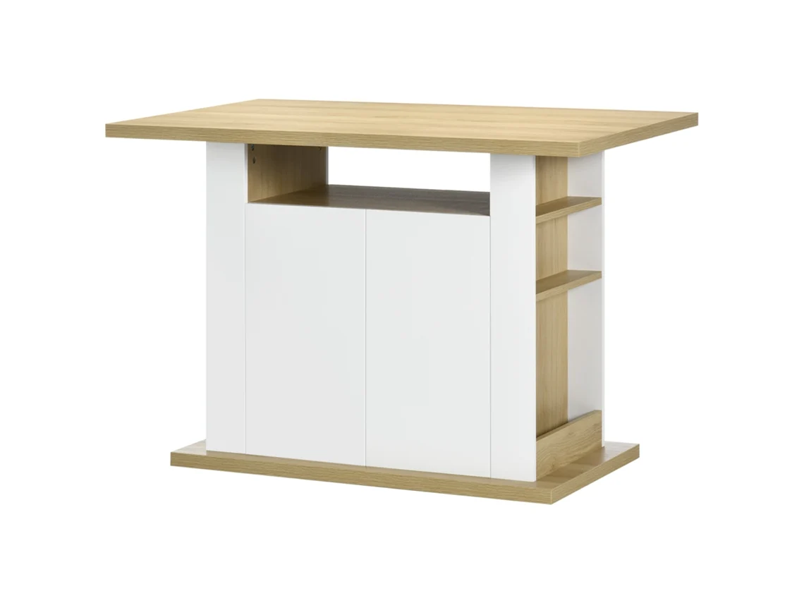 Ilha De Cozinha Para 4 Pessoas Com 4 Portas, Compartimentos Abertos E Prateleira Ajustável 110x70x75,5 Cm Carvalho E Branco