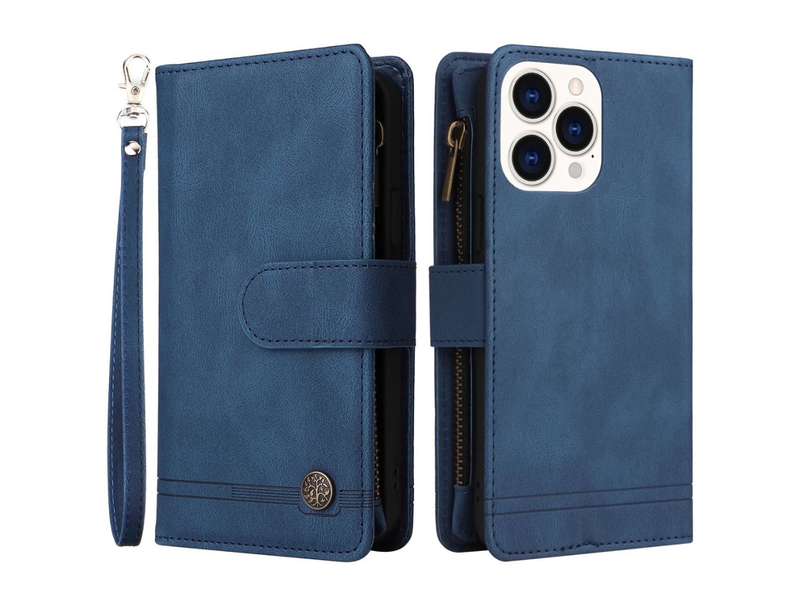 Capa Para Iphone 14 Pro Max Pele Sintética Azul