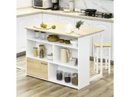 Mesa Alta De Bar Branca Com Asa Retrátil E Múltiplos Compartimentos, Ilha De Cozinha De 116x79,5x91 Cm