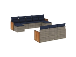 Conjunto de Sofá de Jardim, 10 Peças, Almofadas, Rattan Cinza MAISON EXCLUSIVE