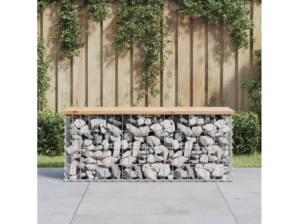 Vidaxl Banco De Jardim C/ Design Gabião 103x31,5x42 Cm Pinho Maciço
