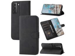 Capa De Couro Com Aba Horizontal, Estampa De Gato Feliz Em Relevo, Para Samsung Galaxy S21 Fe, Com Suporte, Compartimentos Para Cartões E Carteira.