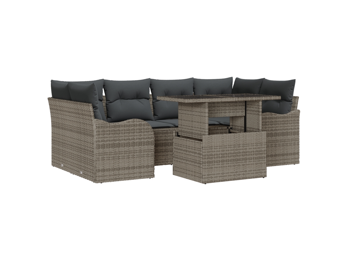 Conjunto 7 Conjunto De Sofá De Jardim Vidaxl Cinzento Vime Pe (234 X 122,5 X 85 Cm)