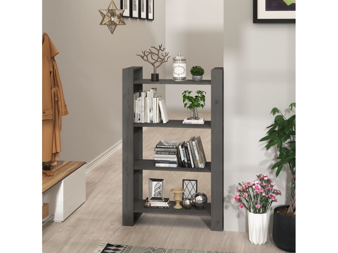 Vidaxl Estante/divisória 80x35x125 Cm Pinho Maciço Cinzento