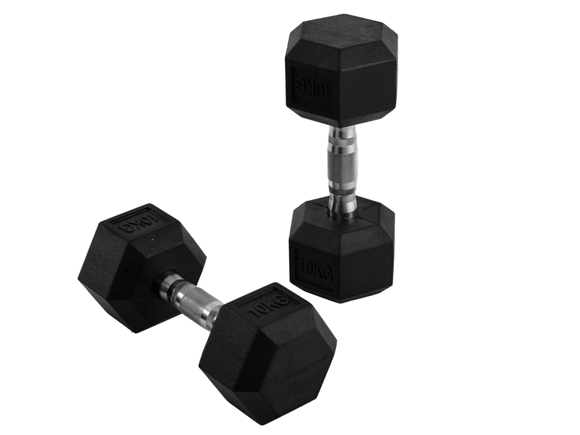 Conjunto De Halteres 2x10kg Para Treino De Força E Levantamento De Peso, Estrutura Metálica Com Revestimento Em Borracha, Cor Preta
