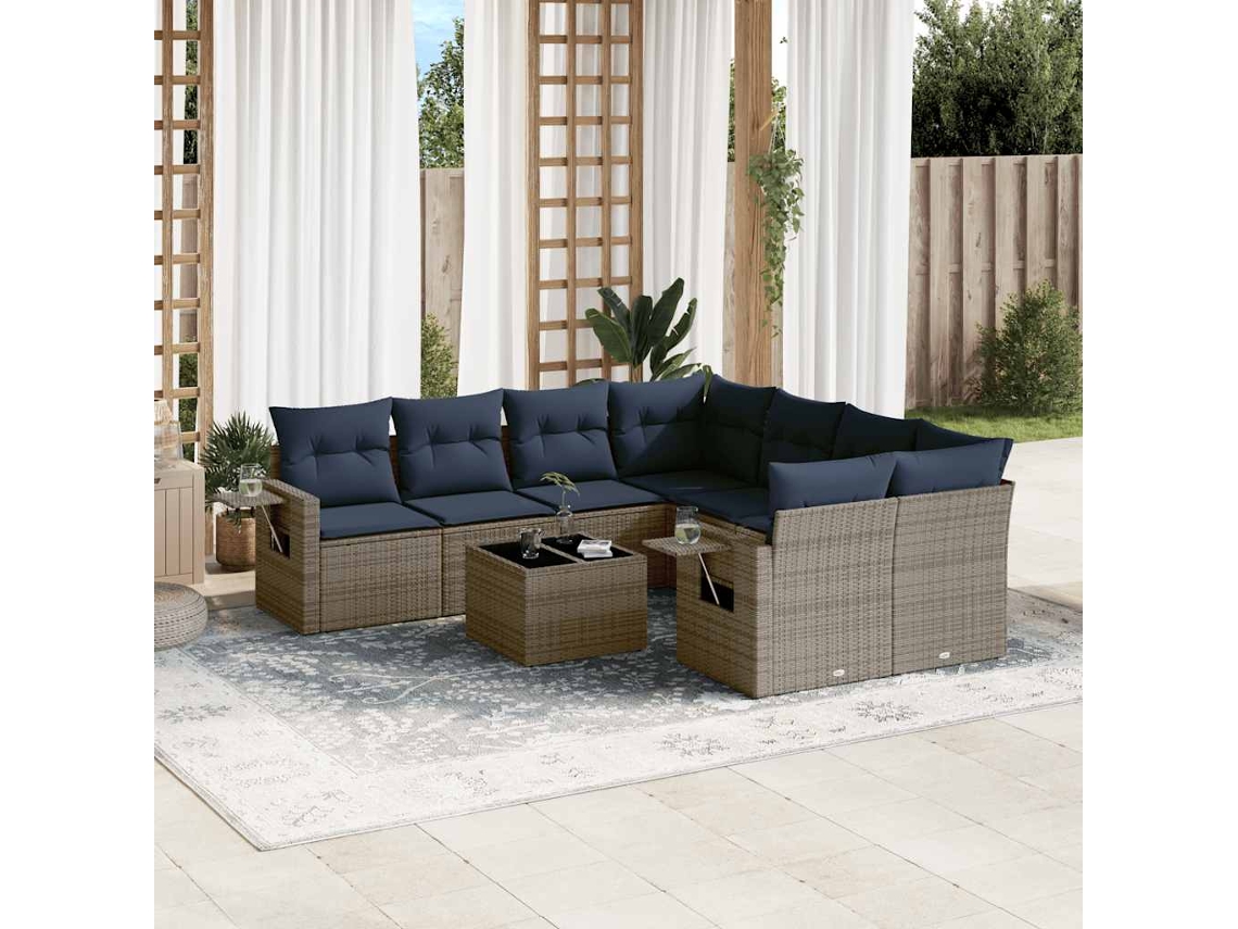 Vidaxl Conjunto De Sofá De Jardim De 9 Peças Com Almofadas Em Rattan Sintético Cinza