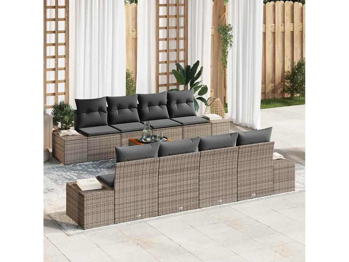 Vidaxl Conjunto De Sofá De Jardim 9 Unid. Cinzeto Vime Pe