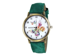 Relógio de Pulso Feminino de Quartzo em Liga com Pulseira de Jeans Borboletas (verde)